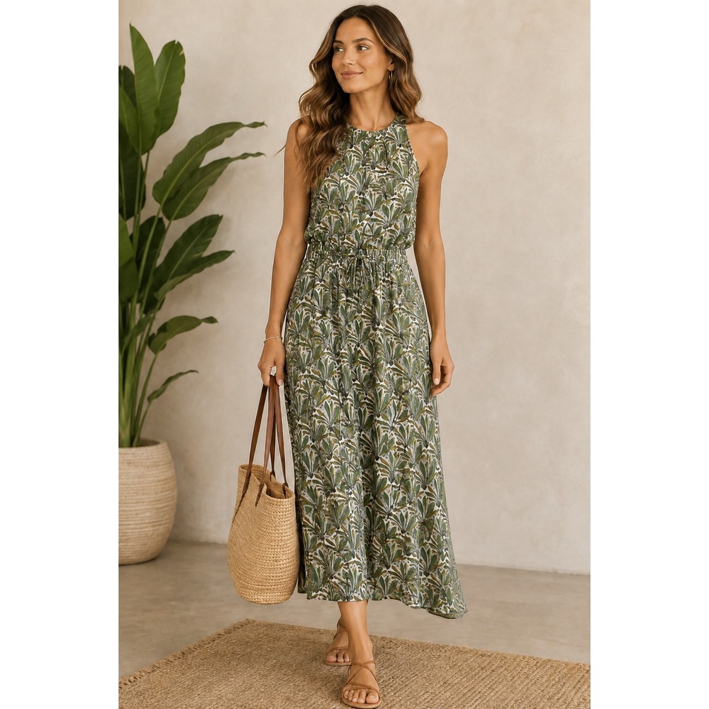 Anthropologie Size M Botanical Tie Waist Romper Dress Flowy Boho Resort